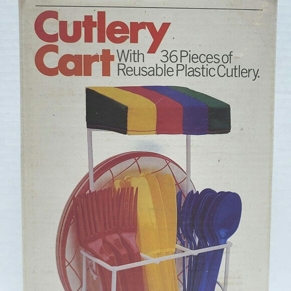 1984 Cutlery Cart Holder Picnic Party Table Basket Silverware Camping Vintage - Picture 11 of 11